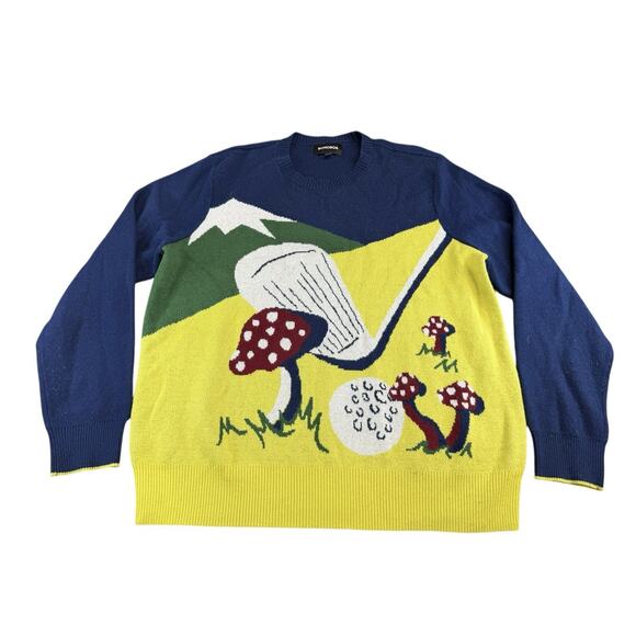 Bonobos XL Men’s Golf Mushroom Sweater Blue Yellow Wool Alpaca Blend Pullover - Picture 2 of 10